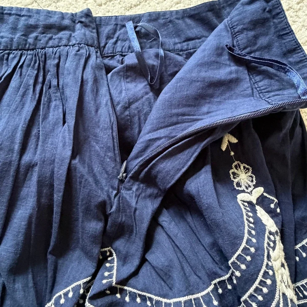 Quiksilver Navy Blue Embroidered 100% Cotton Mini Skirt Beachy Boho XS Feminine